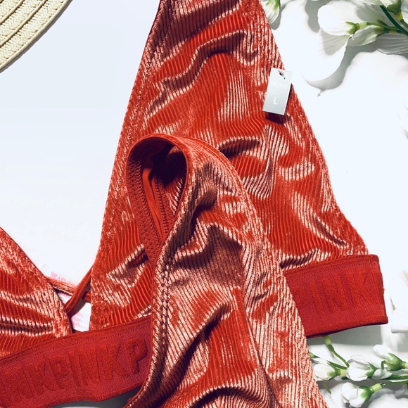 LAST ONE! NWOT VS PINK velvet ribbed lace up bra - Picture 3 of 6